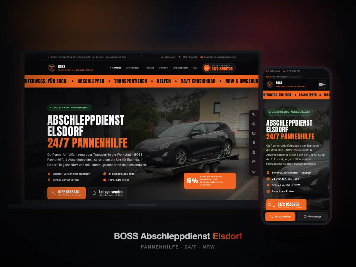BOSS Abschleppdienst – Webdesign von Packomedia